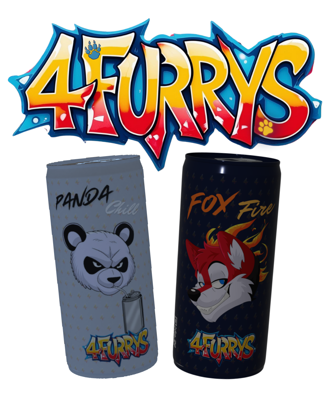 4Furrys Energy Drink mit Furry-Maskottchen